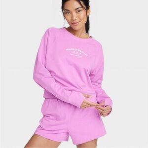 NWT ALL IN MOTION French Terry Crewneck Sweater Top Cotton Blend in Pink